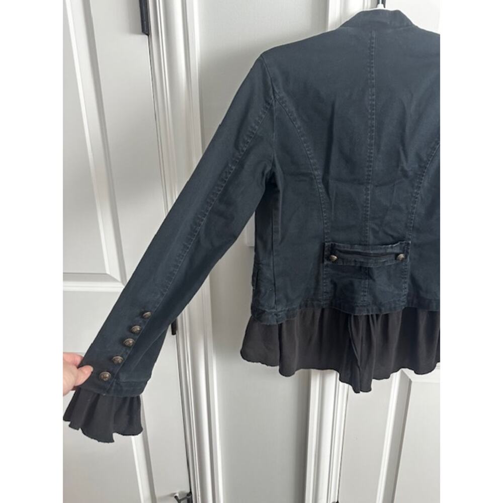Free People Ruffled Military Romantic Jacket XS Washed Black - Picture 7 of 11
